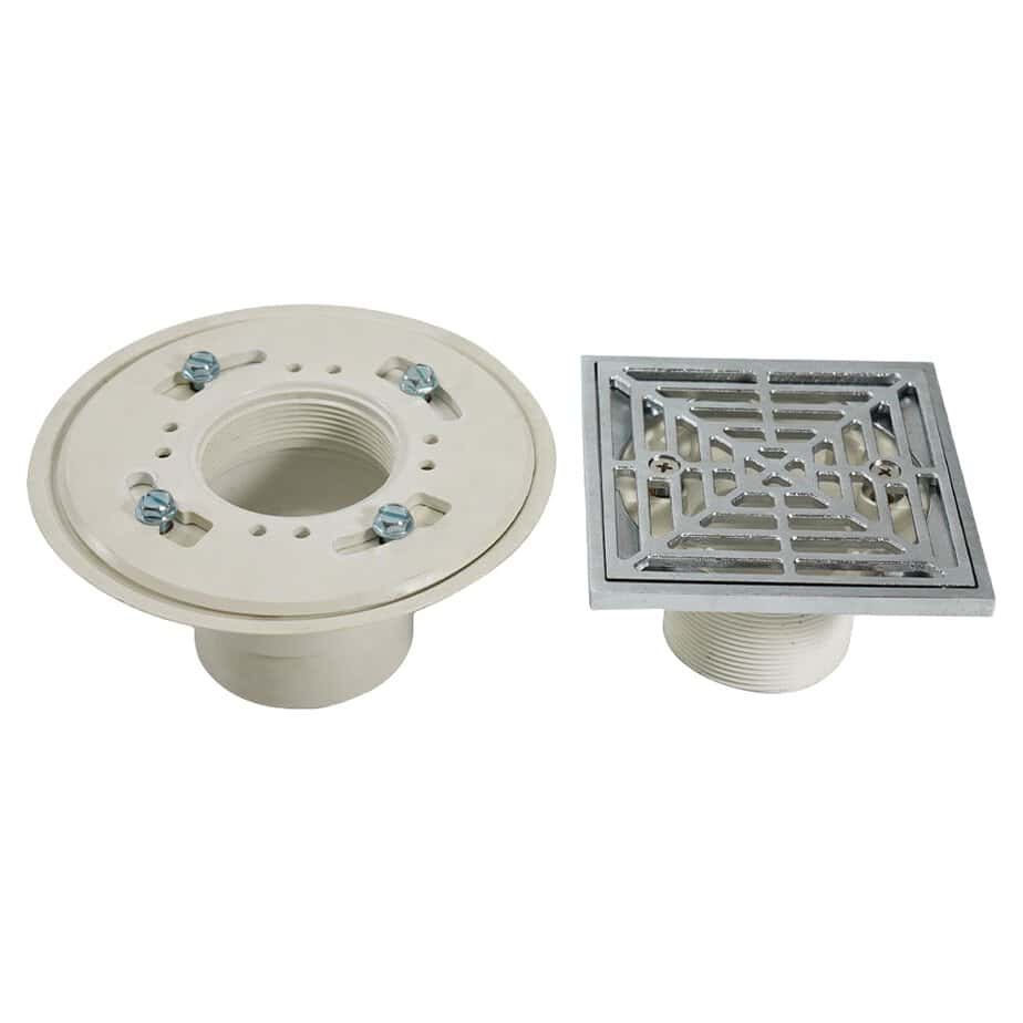 adjustable white pvc shower drain with chrome plated strainer 0899h