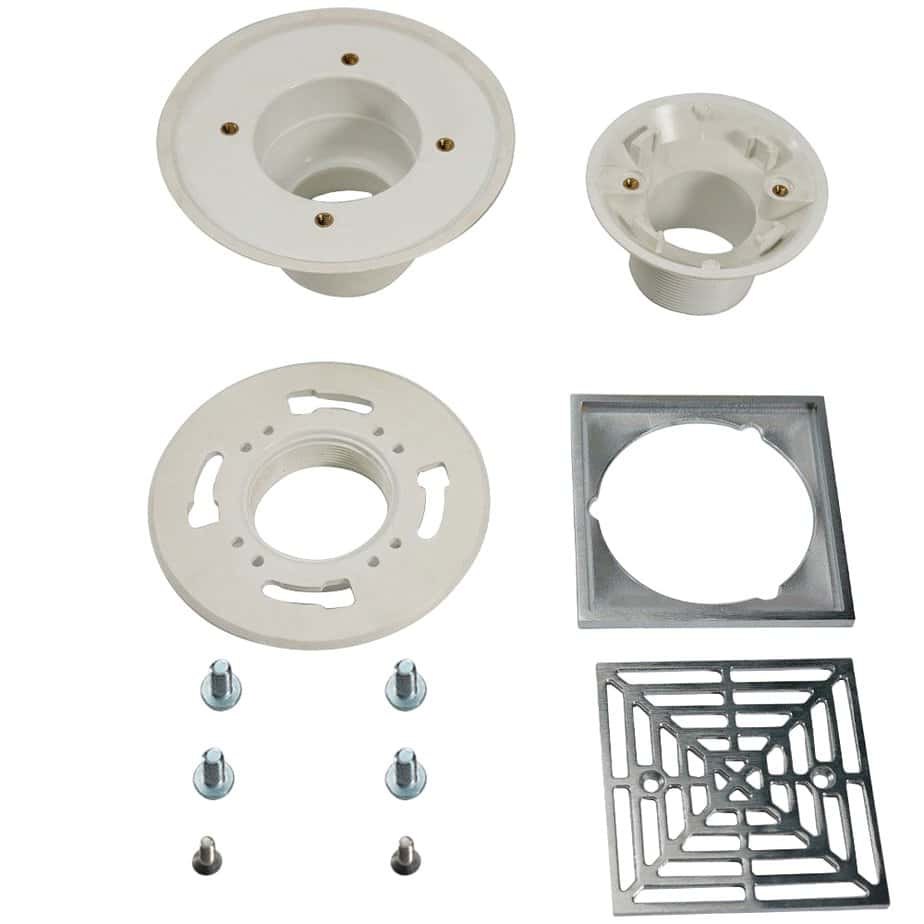 white pvc shower drain with chrome plated cover 0899j
